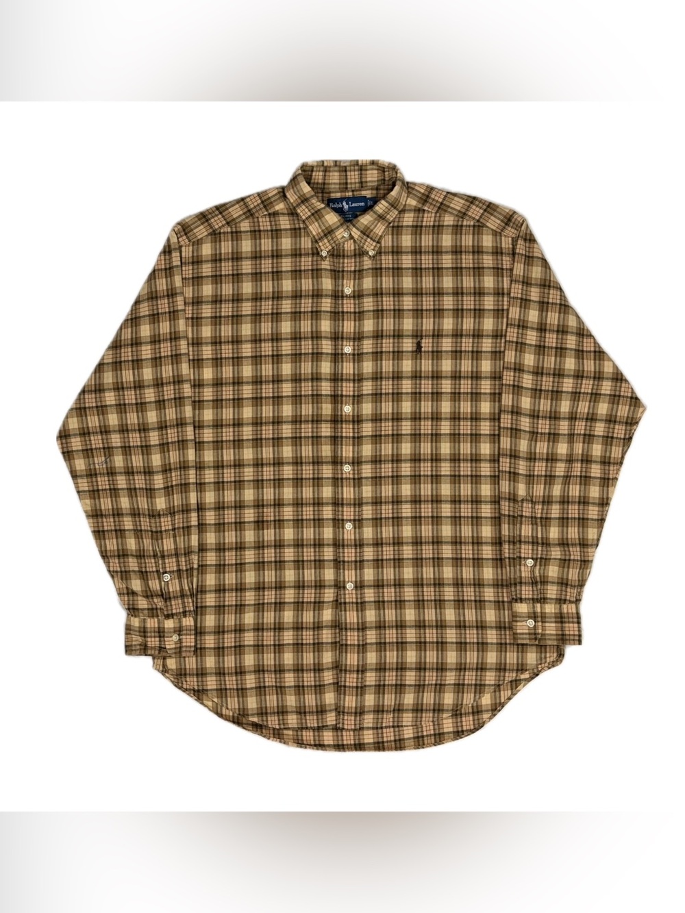Vtg Ralph Lauren Blake brown‎ scotch plaid button down flannel shirt men large